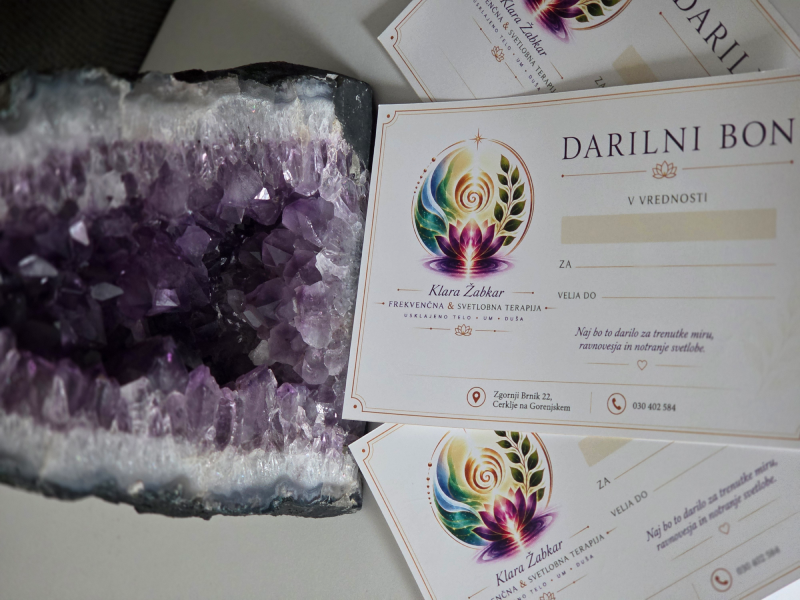 Darilni bon za frekvenčno in svetlobno terapijo z ametistovim kristalom